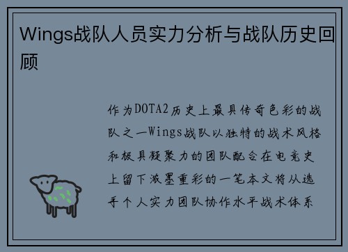 Wings战队人员实力分析与战队历史回顾